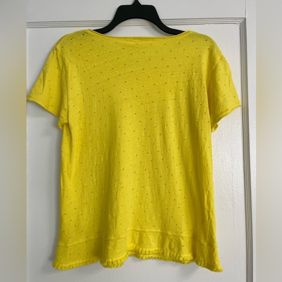 Michael Stars Yellow Short Sleeve Crewneck Fringe Tee Size Medium - Picture 8 of 8